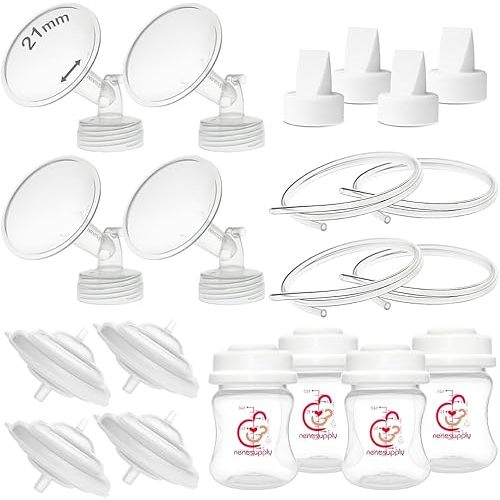 Nenesupply Pump Parts Compatible with Spectra S2 S1 9 Plus Breast Pump to Replace Spectra Pump Parts S2 Accessories Flange 21mm Duckbill Valve Tubing Bottles Backflow Protector (21mm - 4 Sets)
