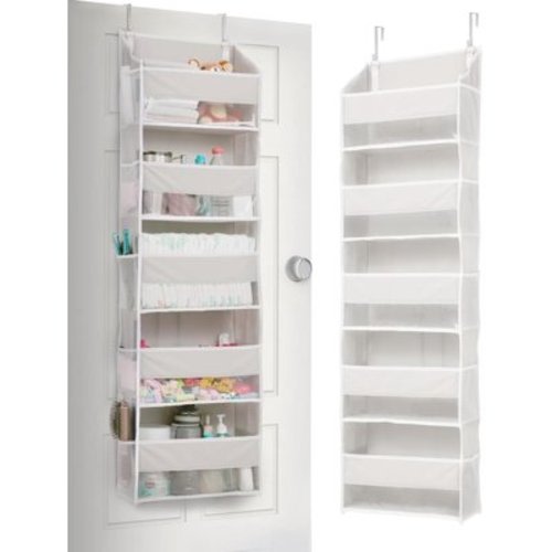 ULG 1 Pack Over Door Organizer with 5 Large Pockets 10 Mesh Side Pockets, 44 lbs Weight Capacity Hanging Storage Organizer with Clear Window Kids Toys, Shoes, Diapers, Dark Grey, 5 Layers