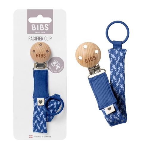 BIBS Paci Braid Dummy Chain Organic Cotton Danish Design, One Size (0-36 Months), Cornflower / Dusty Blue