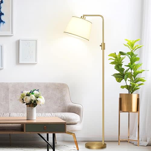 【Upgraded】 Dimmable Floor Lamp, 1000 Lumens LED Edison Bulb Included, Arc Floor Lamps for Living Room Modern Standing Lamp with Shade, Tall Lamps for Living Room Bedroom Office Dining Room - Gold