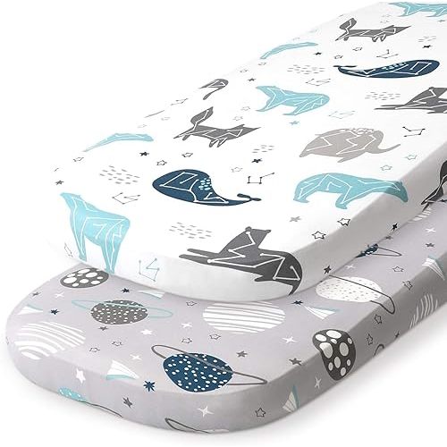 Stretch Fitted Bassinet Sheet Set BROLEX 2 Pack Cradle Sheets for Bassinet Pad/Mattress,Unisex Boys Girls,Ultra Soft,Space Planet