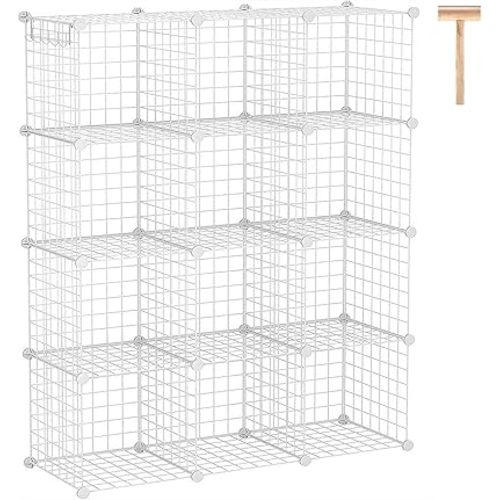 C&AHOME Wire Cube Storage, 12-Cube Storage Organizer Metal, C Grids Storage Bins Shelving, Modular Bookshelf Shelf, Closet Cabinet Ideal for Bedroom, Office 36.6”L x 12.4”W 48.4”H White