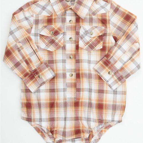 Wrangler Infant Boys' Plaid Print Long Sleeve Snap Onesie