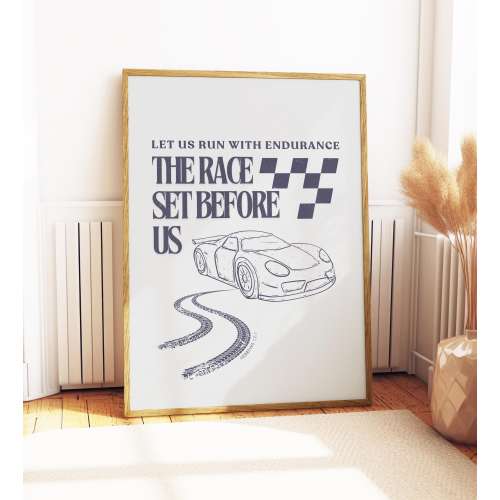 Hebrews 12:1 | Run with Endurance The Race | Digital Download | Printable | Bible verse print | Scripture decor | Christian car poster men