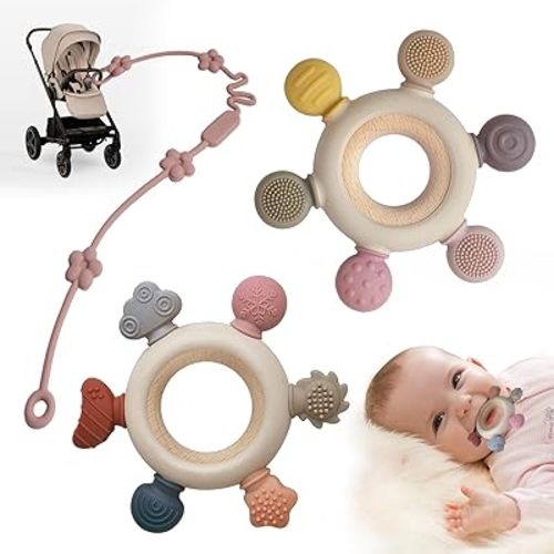 3 Packs Teether Rings for 0-6 6-12 Months Babies, Teething Toys with Pacifier Clip Holder, Baby Chew Toys for Sucking Needs, Baby Essentials