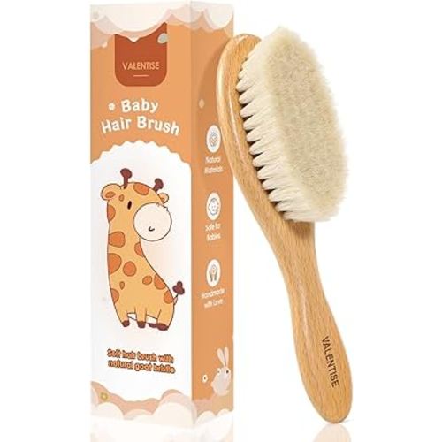 Wooden Baby Hair Brush, Soft Bristle Baby Brush for Cradle Cap, Natural Toddler Hair Brush for Newborn Gift