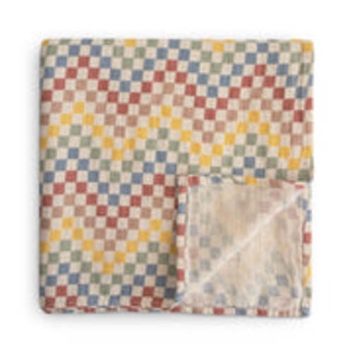Mushie- Organic Cotton Baby Muslin Swaddle (retro check)