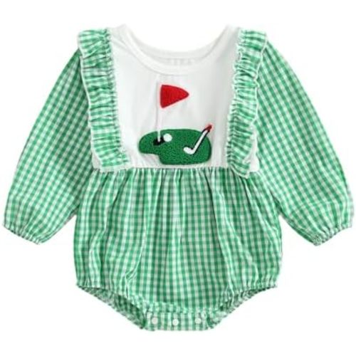 Newborn Baby Girls Golf Outfit Toddler Girl Long Sleeve Golf Embroidery Romper Onesie Cute Infant Fall Clothes