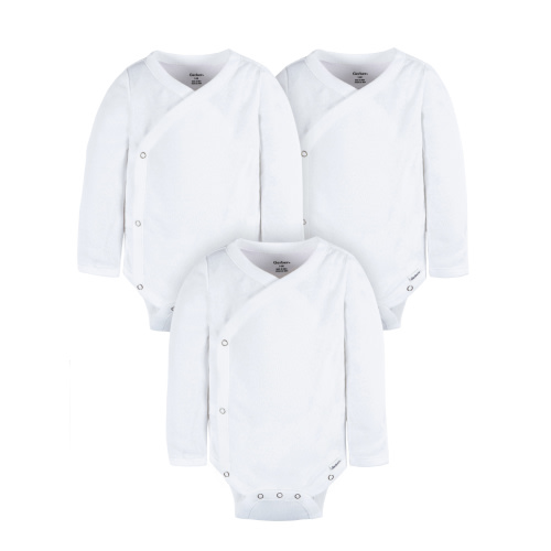 Gerber Baby Unisex Leisure White Sidesnap Cotton Bodysuit, 3-Pack, Sizes 0/3 Months-3/6 Months