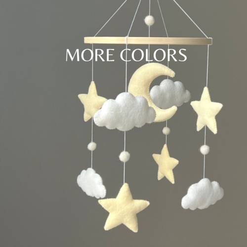 Moon and Stars Mobile Pastel Colors,Celestial Baby Room Decor,Cloud Mobile Nursery,Baby Mobile Neutral,Hanging Mobile Stars,Sky Baby Mobile