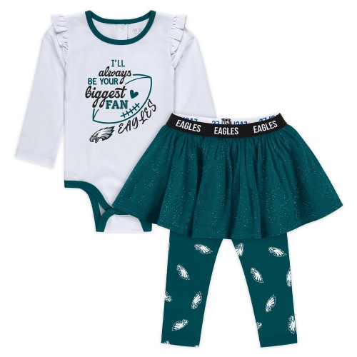 Philadelphia Eagles WEAR by Erin Andrews Newborn & Infant Three-Piece Long Sleeve Bodysuit, Tutu and Sweatpants Set