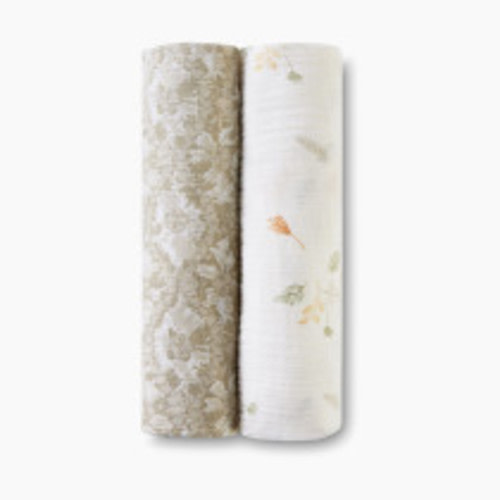 Crane Baby Cotton Muslin Swaddles (2 Pack) - Willow Dainty Leaf