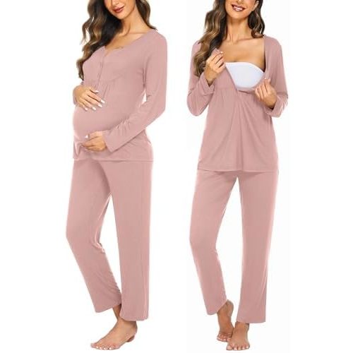 Ekouaer Maternity Nursing Pajama Sets Labor Delivery Pjs Long Sleeve Breastfeeding Pajamas Pregnancy Sleepwear Set