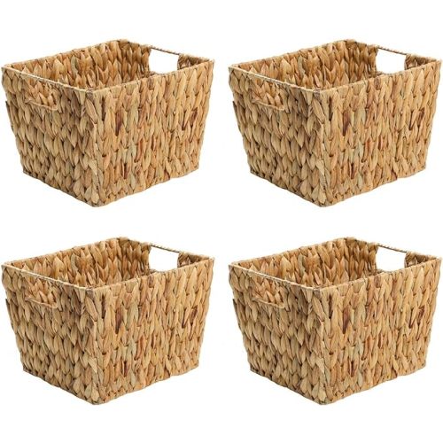 Trademark Innovations Hyacinth Storage Basket with Handles, Rectangular (Set of 4, 11.5")