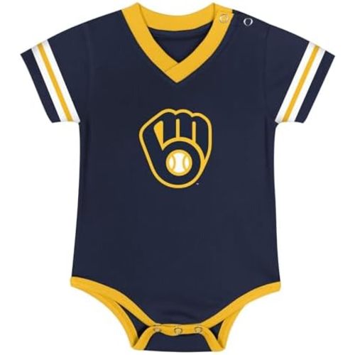Outerstuff MLB Newborn & Infants 0-24 Months Official Primary Logo Creeper Romper Jersey (3/6 Months, Milwaukee Brewers - Navy)
