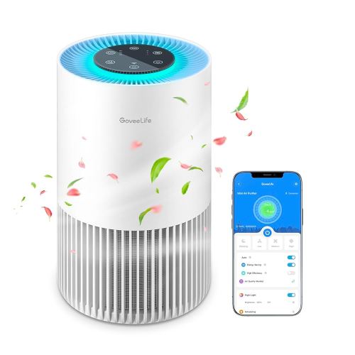 GoveeLife Smart Air Purifiers for Bedroom, HEPA Portable Filter Cleaner with WiFi Alexa Control for Pet Hair Odors Pollen Smoke, 24dB Quiet Air Purifier with 3 Speeds, Timer, Aromatherapy for Desktop