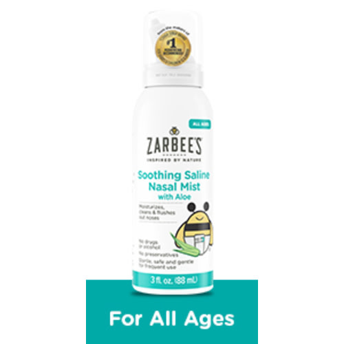 Zarbee's Baby Nasal Saline Spray, Soothing Sterile Mist with Aloe, Newborns & Up, Cleansing Nose Relief, 3Fl Oz - Baby Nasal Mist