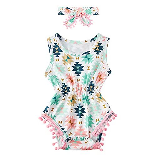 UNICOMIDEA Baby Girls Outfit Newborn Romper Jumpsuits Sleeveless One-Piece Clothes 0-24 Months Bodysuit with Headband