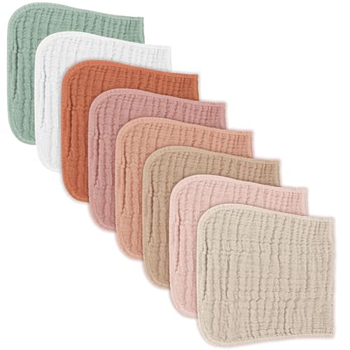 Konssy Muslin Baby Burp Cloths Sets for Unisex- 8 Pack Large 100% Cotton Burping Clothes for Newborn, Baby Girls and Boys
