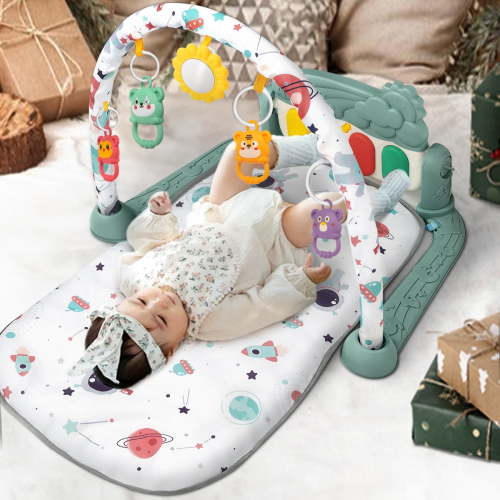 Baby Gym Mat , HDJ Upgrade Play Mat with Side Rails and Toys for Boys and Girls Baby Shower Gift , Green