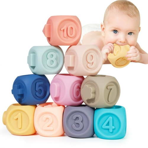Baby Blocks Soft Building Blocks Baby Toys 6-12 Months Teethers Toy Educational Squeeze Play with Numbers Shapes Textures 10PCS