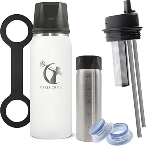 CERES CHILL OG Breastmilk Chiller Bundle with Straw Lid & Infuser – 12–34oz Portable Breast Milk Cooler & 2 Storage Bottles with Universal Pump Adapters – Future’s So Bright White