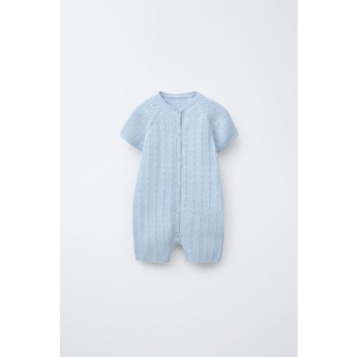 OPENWORK KNIT SHORT JUMPSUIT - Light blue | ZARA United States
