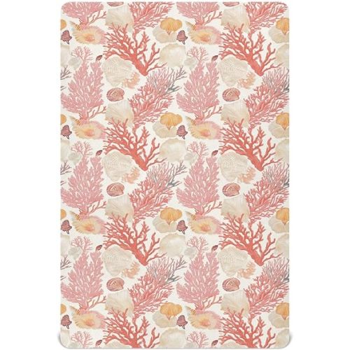 Pink Coral Seashell Fitted Crib Sheets Stretchy Portable Playard Sheets for Baby Toddler, Breathable Soft Mini Crib Mattress 52 x 28 in for Boys and Girls
