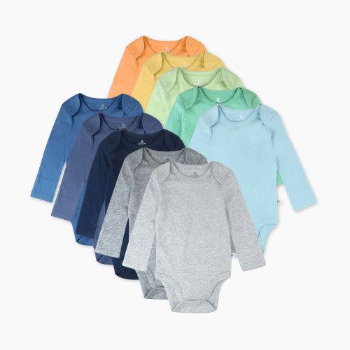 Honest Baby Clothing 10-Pack Organic Cotton Long Sleeve Bodysuits - Rainbow Blues, Newborn, 10