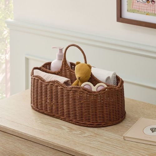 Scallop Rattan Diaper Caddy - Walnut