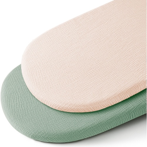 Baby Muslin Bassinet Sheets 2 Pack,Breathable Cozy Fitted Mattress Sheet,Elastic Travel Crib Solid Color,Standard Cradle Safe Sheets for Baby Boy Girls 32"X17"