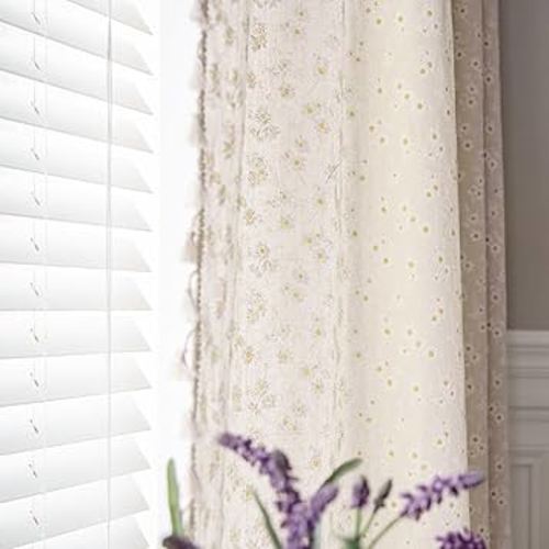 Floral Curtains 84 Inch Length 2 Panels Tassel Drapes Rod Pocket Semi-Sheer Boho Daisy Bedroom Living Room Farmhouse Rustic Bohemian Window Curtain Panels