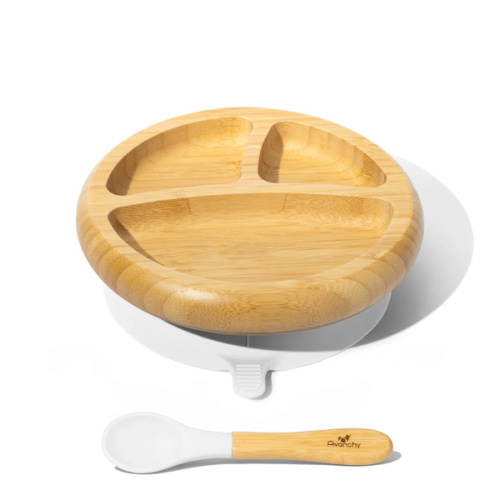Avanchy Bamboo BLW Plates with Spoon - Silicone Suction Cup Divided for First Foods