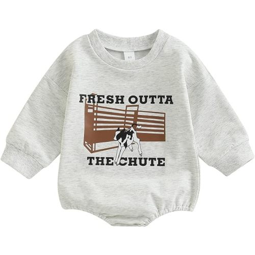 Omkzanbi Western Baby Girl Boy Clothes Sweatshirt Romper Cow Printed Bodysuit Long Sleeve Onesie Newborn Fall Winter Outfits