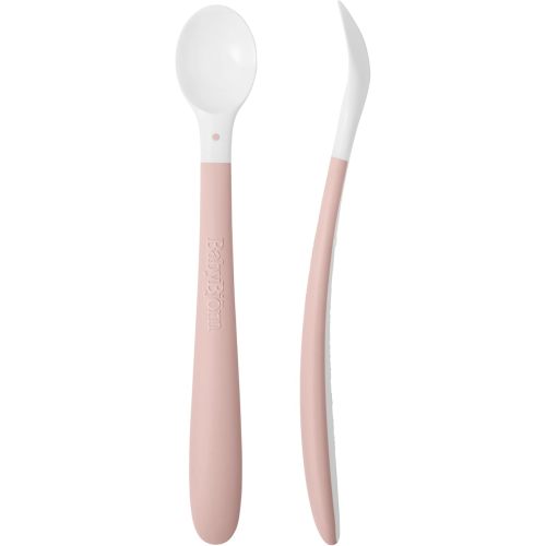 BabyBjörn Feeding Spoon, 2-Pack, Powder Pink Includes Baby Plate, Baby Fork, Baby Spoon, and Baby Cup Dishwasher Safe Toddler Feeding Set for self-Feeding or Baby-led Weaning