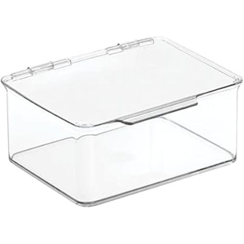 mDesign Plastic Playroom and Gaming Storage Organizer Box Containers with Hinged Lid for Shelves or Cubbies, Holds Small Toys, Building Blocks, Puzzles, Markers, Controllers, or Crayons, 8 Pack, Clear