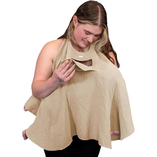 Muslin Nursing Cover for Baby Breastfeeding –Peekaboo Window -100% Breathable Cotton Privacy Nursing Shawl - Multiuse Apron for Moms