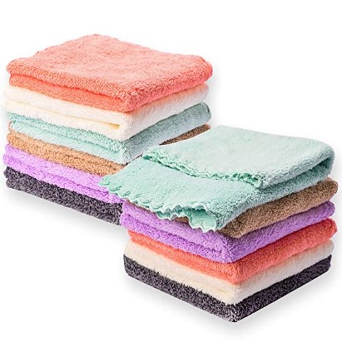 Baby Washcloths 12 Pack 12x12 Inches Microfiber Coral Fleece Extra Absorbent and Soft for Newborns, Infants and Toddlers