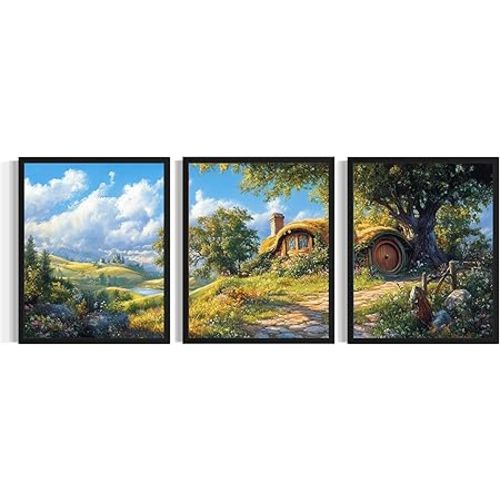 Hobbiton Hobbits Art Print Poster, (Set of 3) Colorful Abstract Picture Wall Art Painting for Bathroom Living Room Office Decor AAA12 (Hobbiton Hobbits, 16 x 20 inches (3 Panels), Unframed)