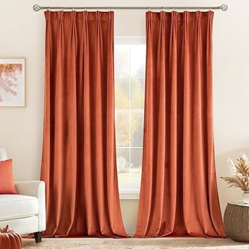 MIULEE Burnt Orange Velvet Curtains 84 Inches Long 2 Panels - Back Tab and Pleated Luxury Fall Window Curtains for Bedroom Living Room Blackout Thermal Insulated Soft Drapes Terracotta Rust Decor