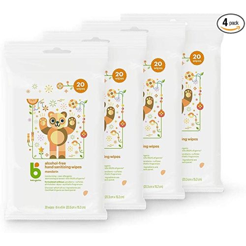 Babyganics Alcohol-Free Hand Sanitizing Wipes, Mandarin, Kills 99.9% of Common Bacteria, Moisturizing, 80 ct (20 count, 4 pack), Packaging May Vary