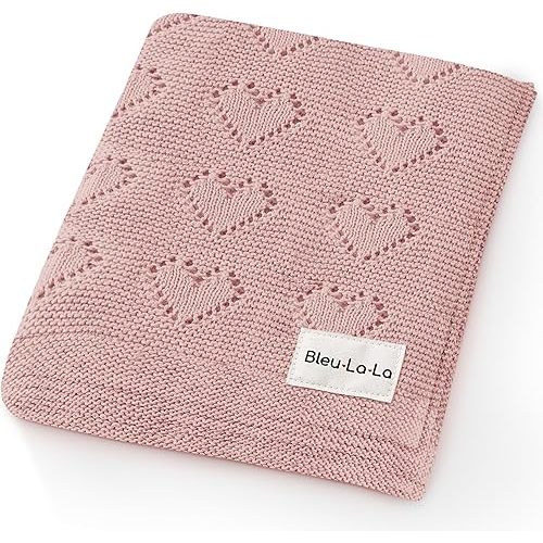 Swaddling Blanket for Girls - 100% Luxury Cotton Knit Heart Baby Blanket - Soft Warm Cozy Swaddle Receiving Stroller Crib Receiving Blanket for Newborns Infants & Toddlers (Pink, 0-2 Years)