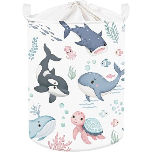 Clastyle Adorable Ocean Animal Laundry Basket Shark Kids Clothes Book Storage Basket Gift Toy Box for Bedroom Decor,Whale,36x45 cm