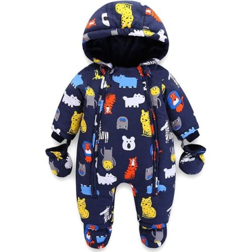 JiAmy Baby Hooded Romper Snowsuit with Gloves Booties Winter Outfits 6-9 Months