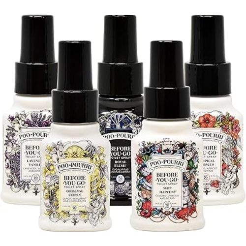 Poo-Pourri Set - Includes Original Citrus, Lavender Vanilla, Tropical Hibiscus, Ship Happens, and Royal Flush 1.4 Ounce Bottles