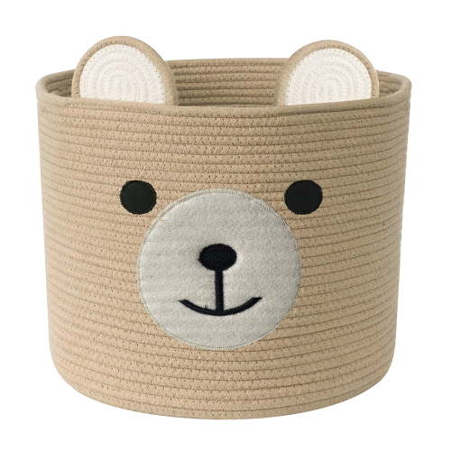 Bear Laundry Baskets Laundry Hamper Storage Basket with Handles,Decorative Basket for Living room,Woven Storage Basket for Toys Bin Pillows Blankets Clothes (Light Brown)
