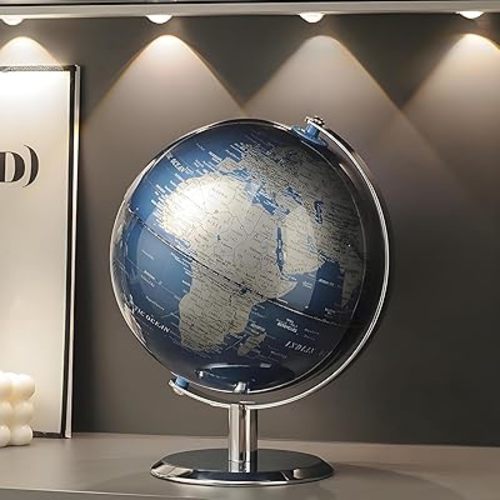 World Globe with Stainless steel Stand, 8inch Earth Modern Desktop Globe For Educational Home Office Desk Bookshelf Decor, Cool Tech Gift for Business Men Father Boys Adults & Kids