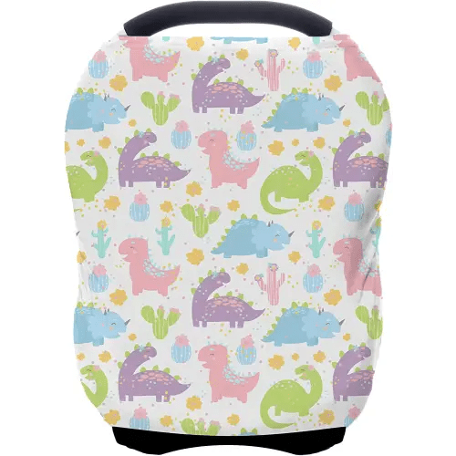 Car Seat Covers Canopy Cover - Multi-use Cover Carseat Canopy, Breathable Breastfeeding Cover, Car Seat Covers for Bbies, Boys & Girls Shower Gifts (Colorful Dinosaur)