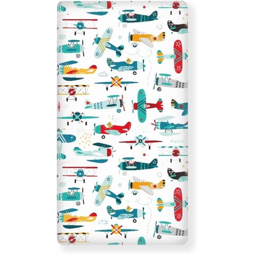 Airplane Fitted Crib Sheet for Boys Girls Cute Airplanes Baby Sheet for Standard Crib and Toddler Colorful Stars Clouds Nursery Bed Mattress Sheets 28"x52"