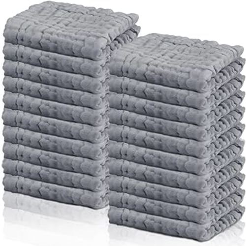 20 Pcs Baby Muslin Washcloths Natural Muslin Cotton Baby Wipes Soft Newborn Baby Face Towel Absorbent Muslin Washcloth for Sensitive Skin Baby 12 x 12 Inch (Gray)